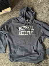 Russell Athletic Heather Gray Grey Charcoal Hoodie Sweatshirt Size L