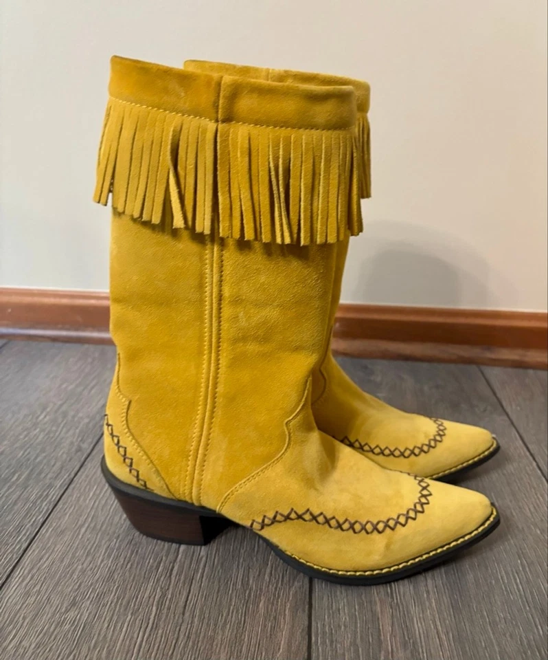 Durango Crush Golden Rod 麂皮绒条纹牛仔靴女式 7B 全新带标签 Sample Western — 第 3/4 张图片