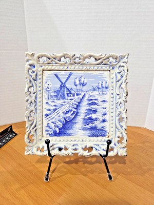 6-inch Collectible Tile, Windmill next to Stream, with Frame