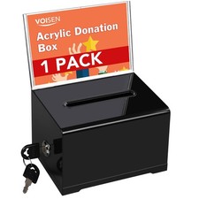 Acrylic Donation Box with Lock, Black Tip Jar with Sign Holder, Suggestion Bo...