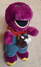 1996 Barney the Dinosaur 12" Plush Farmer Overalls Horse Bandana Stuffed Animal