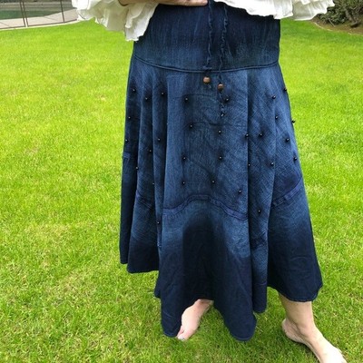 distressed denim maxi skirt
