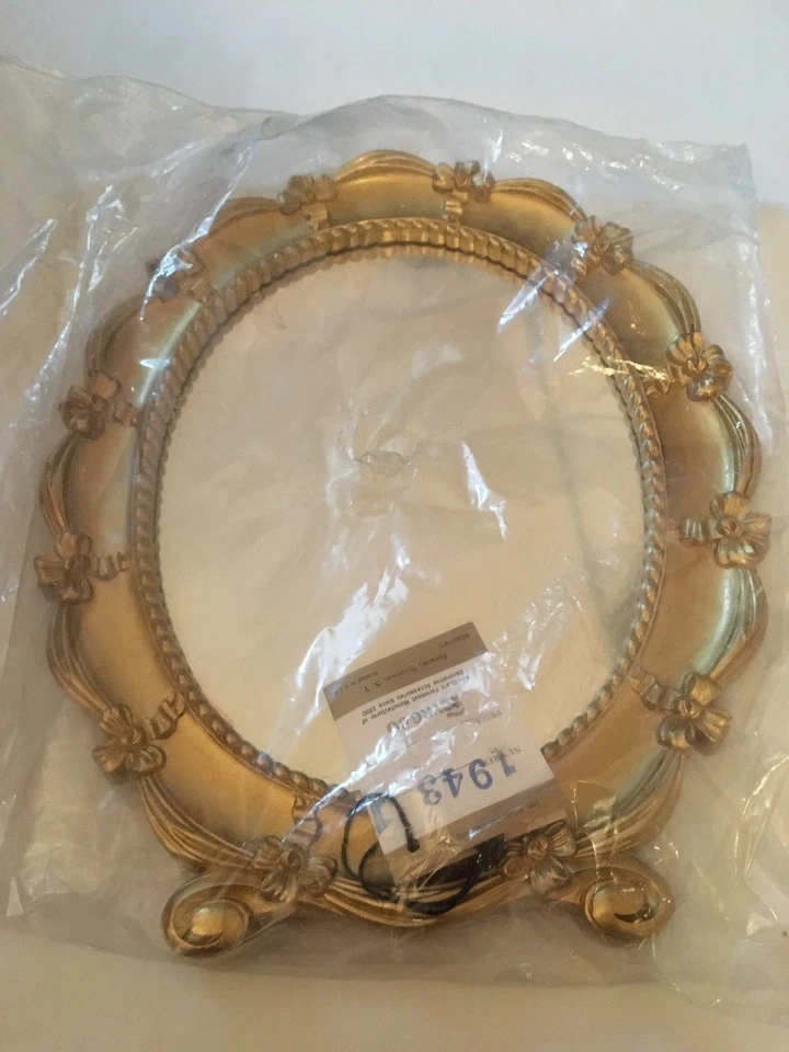 Espejo Syroco 1943 vintage ovalado sobremesa/pared marco dorado acento lazos cinta Foto 2 de 4