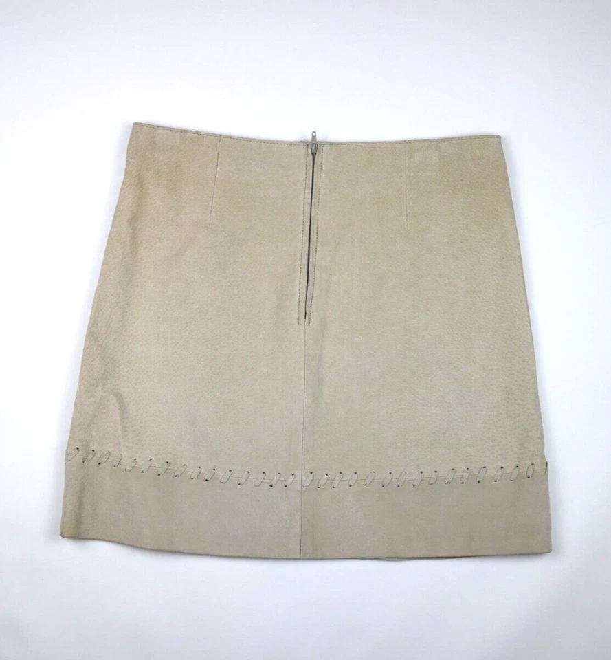 vintage 2000s y2k new look suede beige leather mini short pastel skirt small 10 - Image 3 of 4