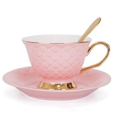 Pink Vintage 8 Ounces Porcelain Coffee CupTea Cup and Saucer Set and Saucer w...