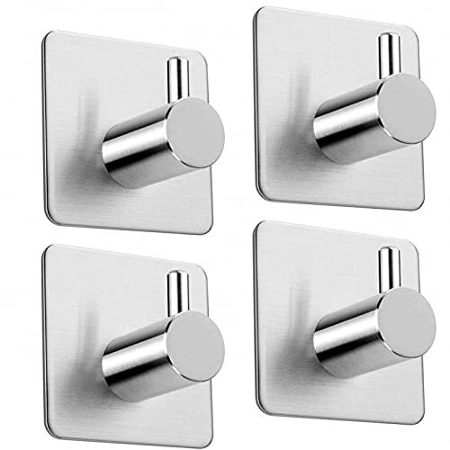Wall Hooks Adhesive Heavy Duty Waterproof 304 Stainless Steel Hooks for Hangi...