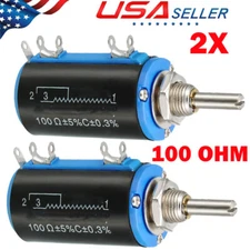 2 Pack 100 OHM 2W Multi Turn Wirewound Pot Precision Linear Potentiometers