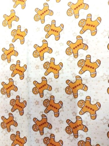 Gingerbread Man Christmas Fabric Poly Cotton 112cm wide Cream