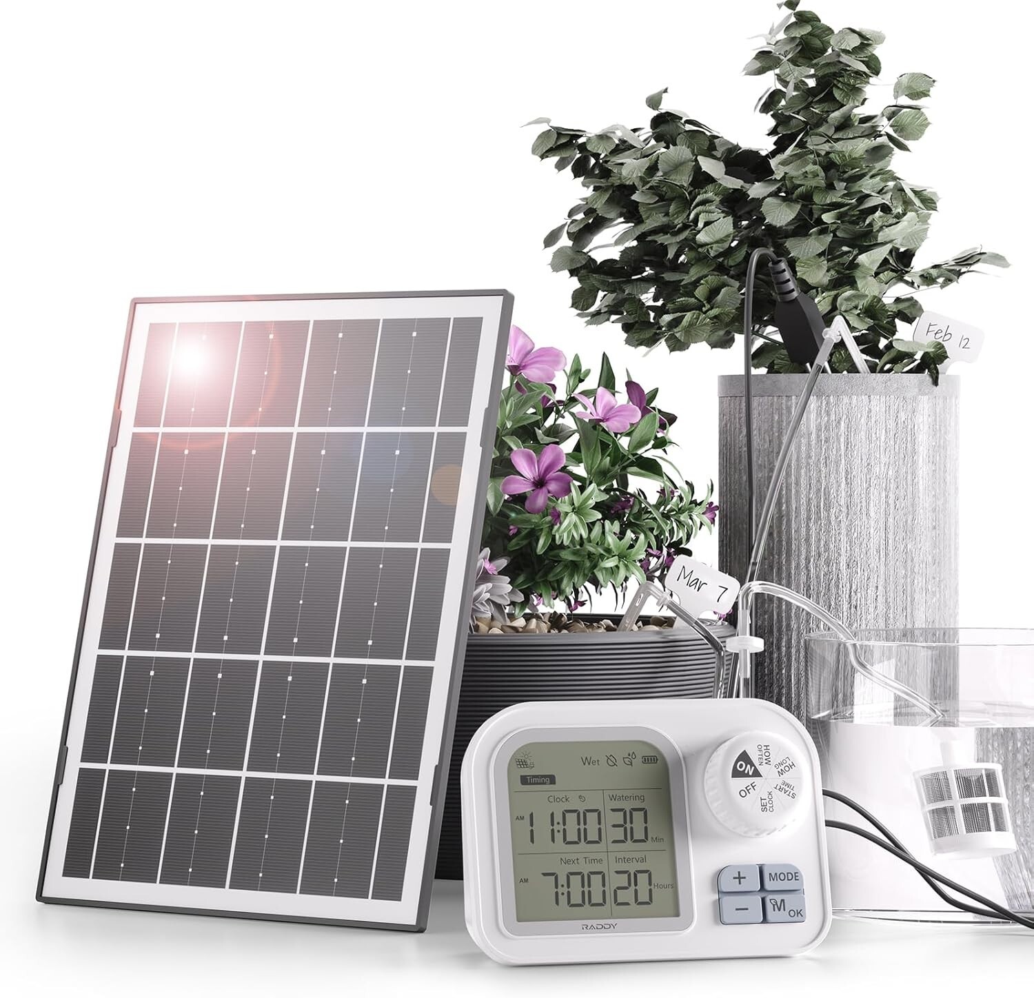 Kit d'irrigation solaire pour ravitailler 15 plantes sans robinet extérieur ni prise