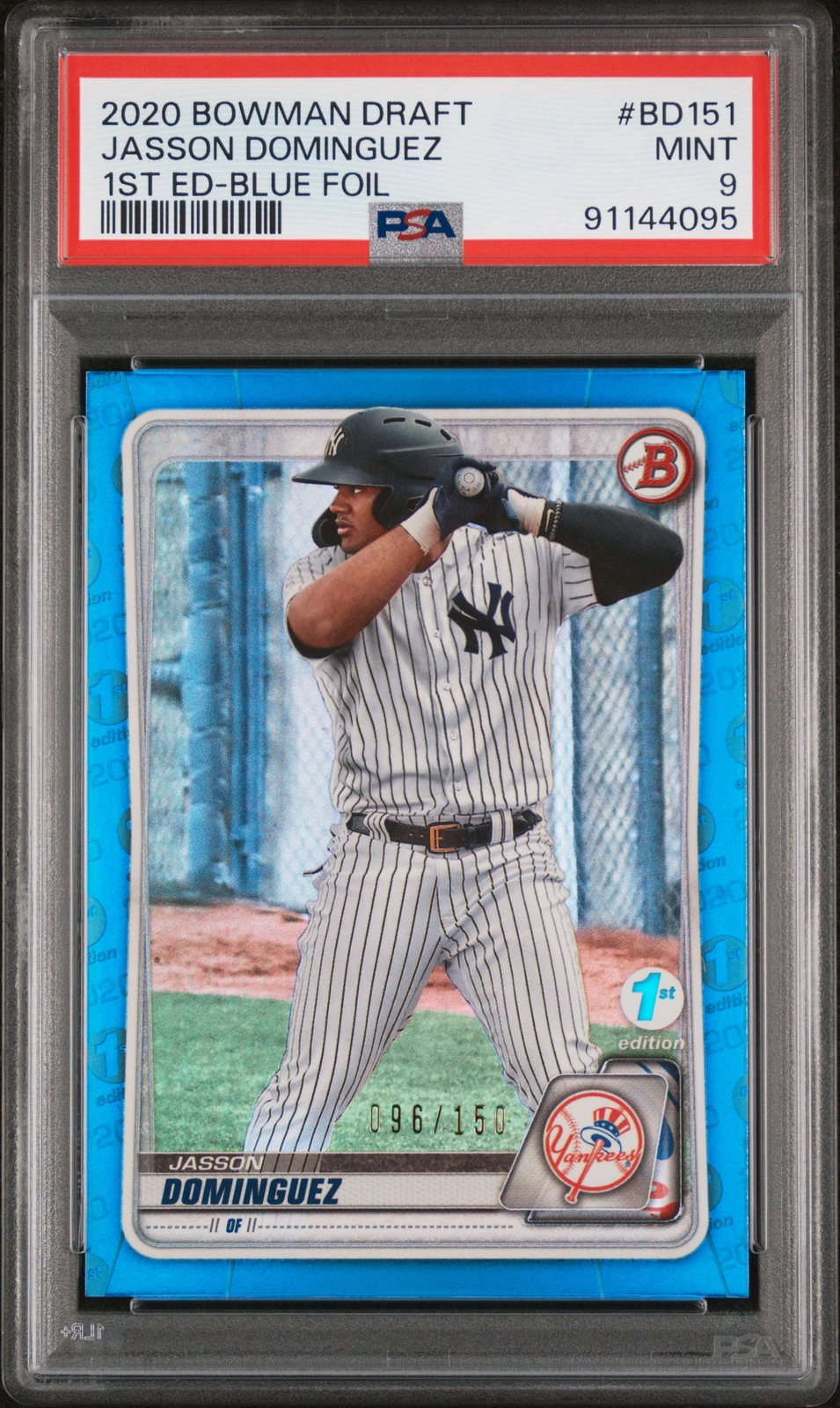 2020 Bowman Draft 1st Edition Blue Foil #BD-151 Jasson Dominguez PSA 9 MINT /150