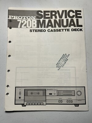 Proton Model 720B Stereo Cassette Tape Deck Service Manual Vintage Original OEM