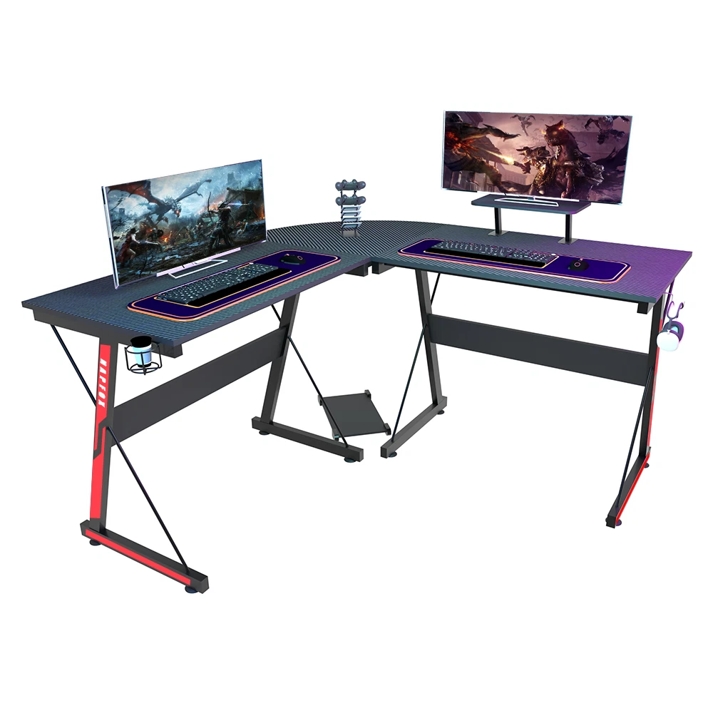58 L Shaped Carbon Fiber Computer Gaming Desk With Monitor, 50 OFF