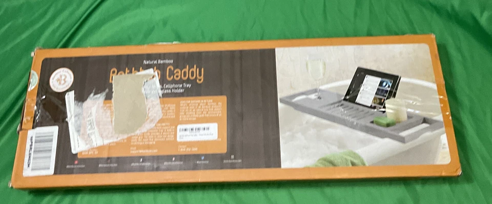 Bandeja de baño de bambú mesa bañera carrito bandeja sobre la bañera estante baño soporte escritorio Foto 3 de 4