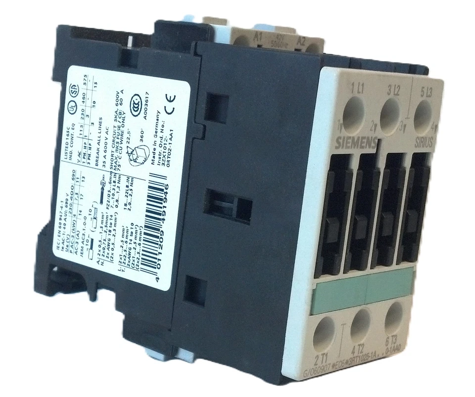 Siemens 3RT1025-1AD20-1AA0 42 V AC Coil 17 A 3 P Size 0 Contactor - Image 3 of 4