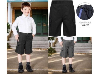 Jungen Cargo Schulshorts Pull Up halber Gummibund verstellbare Shorts