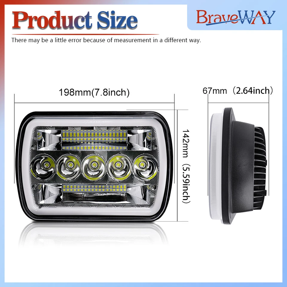 Par de faros LED 7x6" haz alto/bajo DRL para Ford F-150 F-250 F-350 1978-1986 Foto 3 de 4