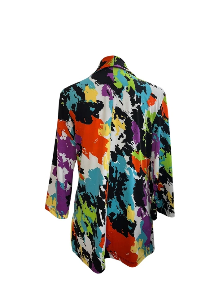 Cardigã feminino marca Slinky médio estampa abstrata manga 3/4 abertura frontal - Imagem 3 de 4