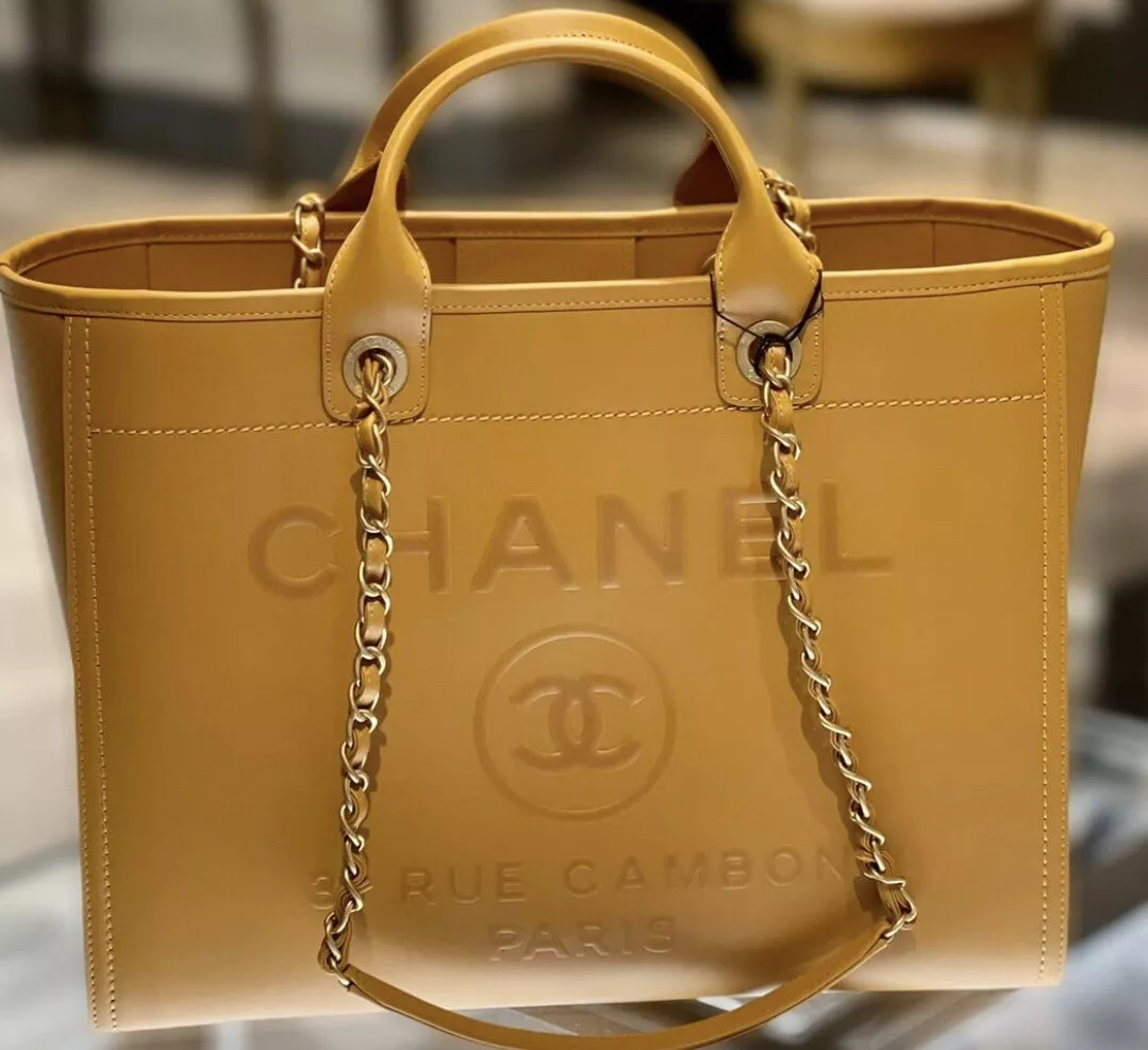 Chanel deauville shop tote leather