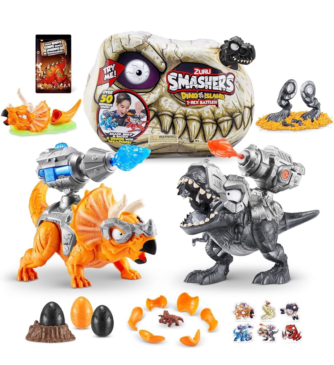 ZURU Smashers Dino Island Skull T-Rex Battles Figures Sand & Slime Digging Black