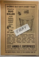 1965 Ad. Andrea J. Enterprises. Culver City, California. Electric Bug Killer