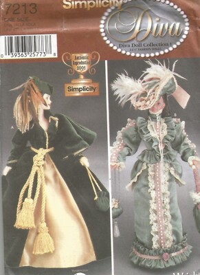 7213 Simplicity Sewing Pattern UNCUT 11.5'' Fashion Doll Dresses Diva Doll Vtg