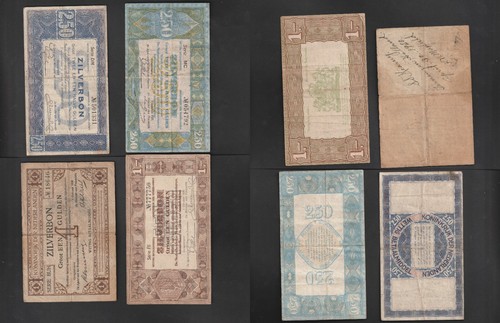 Lot of 4 Bank Note's Koninkrijk Der Nederlanden Zilverbon 1918, 1938, 1938, 1927 - Picture 1 of 11