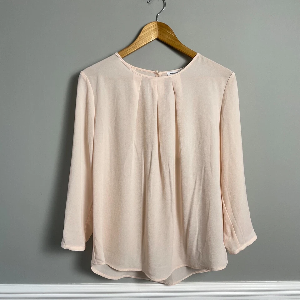 New Womens Fenn Wright Manson Blouse Top UK 14 3/4 Sleeves Pale Pink Shirt Sheer - Image 2 of 4