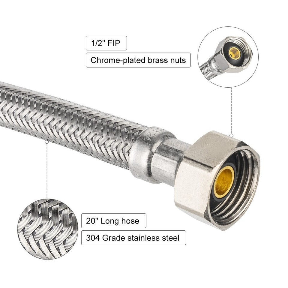 10 PCS 20 in. Length Braided Stainless Faucet Supply Line 3/8 