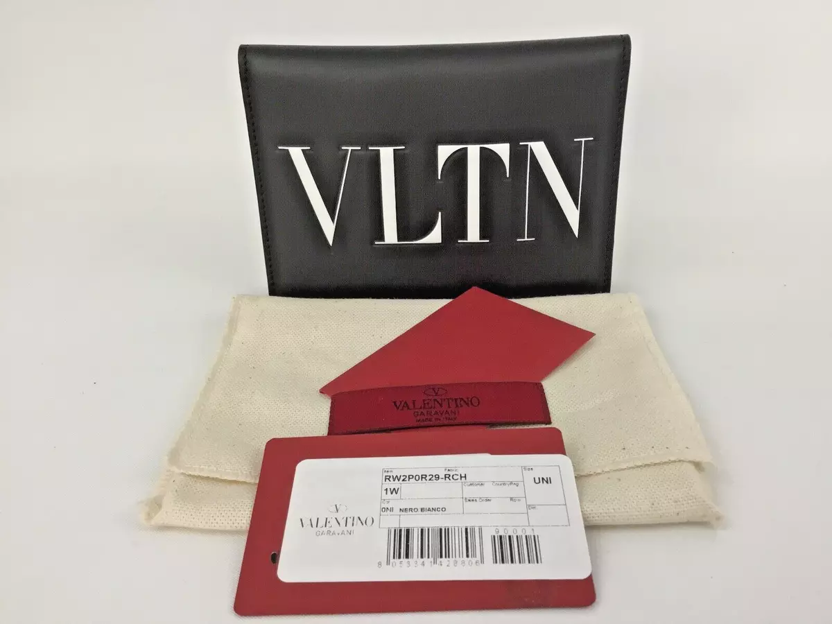 Valentino Garavani VLTN Logo Passport/Card Holder Black Leather