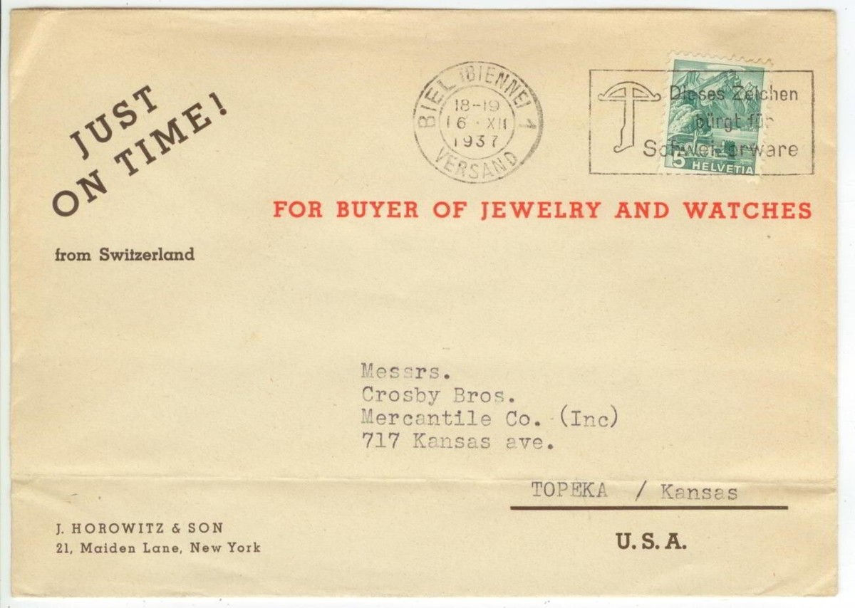 1937 Switzerland advertising for J Horowitz Son Jewelry Watches