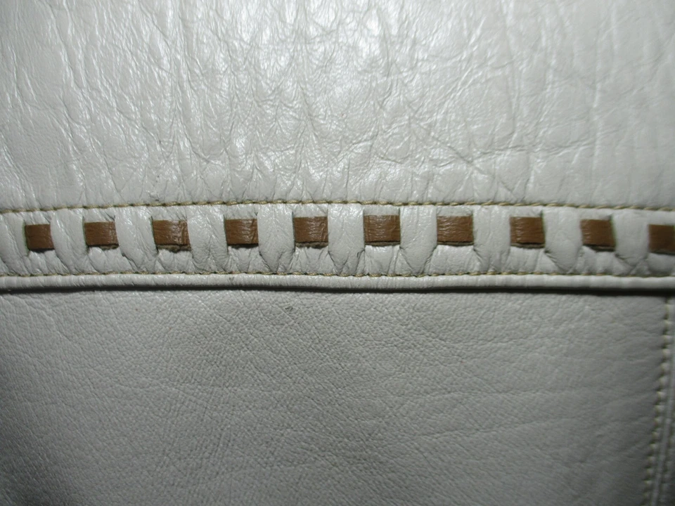 Abrigo Vintage Cuero 24K Dan Di Modes Cuero Blanco Costuras Taupe S/M Foto 4 de 4