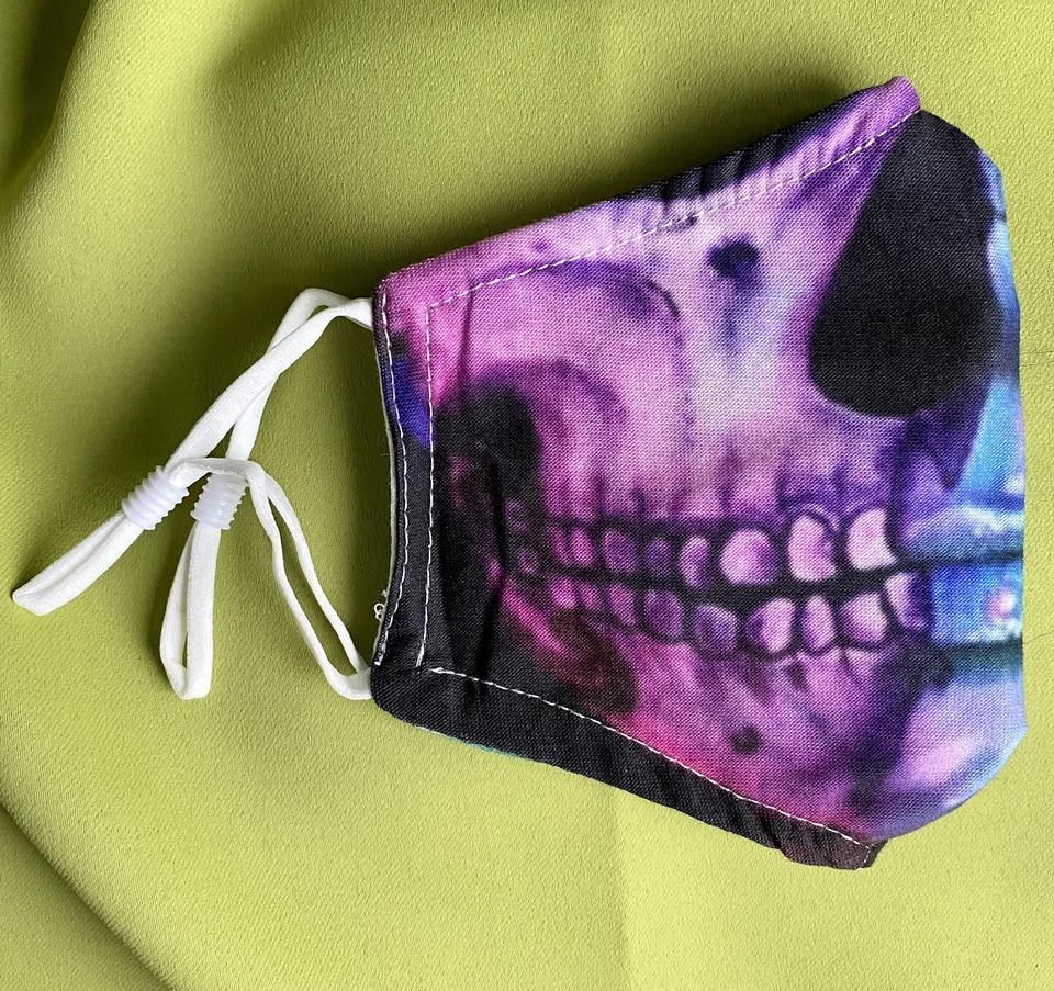 Half Human Half Skull Skeleton Scary Smile Design Face Cover Mask w. 2 Filters - Image 2 of 4