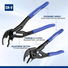 WORKPRO 2-Piece 7-Inch Pliers Wrench & 10-Inch Groove Joint Pliers Set for DIY