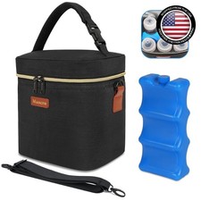 Portable Breast Milk Cooler Bag - Insulated, Fits 6 Baby Bottles 9 Oz - Black