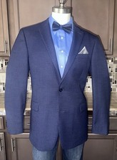 Tommy Hilfiger Sport Coat Men Size 44L Blue 2 Button Houndstooth Blazer EUC