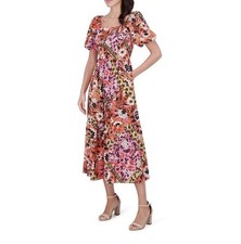 Vince Camuto Fit & Flare Dress Multicolor Floral Puff Sleeve Midi for Women