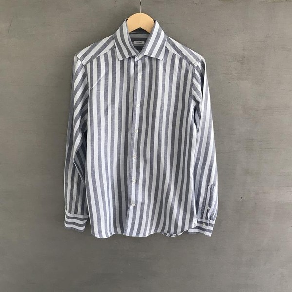Men Caliban Shirt White Cotton Linen 38 / M / 46