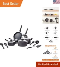 Complete Non-Stick Cookware Set with Utensils – 15 Pieces in Classic Black