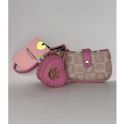 Juicy Couture Pink Beige Logo Wristlet Zip Gold Hardware Heart Coin Purse