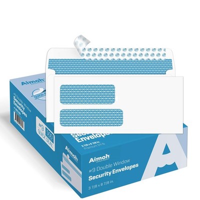500 #9 Double Window Self Seal Security Envelopes 3-7/8 x 8-7/8, Tinted Biz