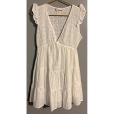 Altar'd State White Smocked Tiered Mini Dress Flutter Sleeve V-Neck HF23E925 S