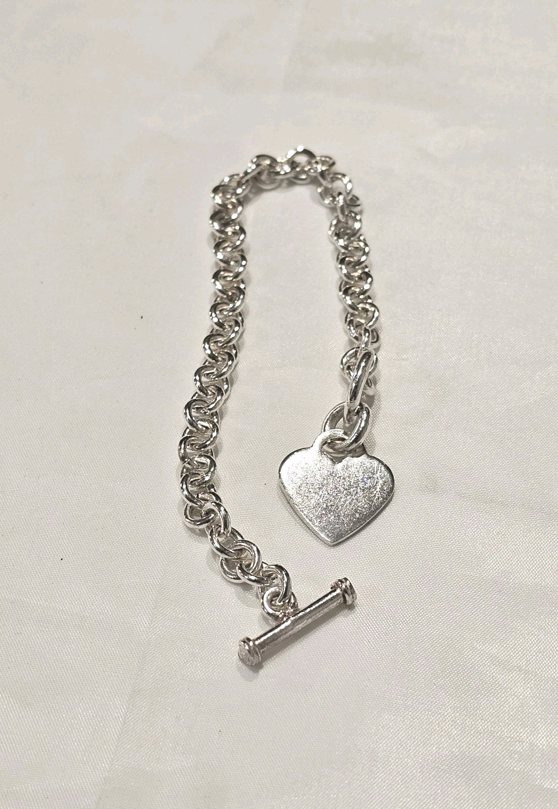Solid 925 Sterling Silver Heart Toggle Link Brace… - image 3
