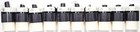 White Leviton L5-30R 125V 30A NEMA female locking connector with black ribbed casing, arranged in a row on a plain background.