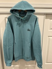 Stussy Teal Blue / Green XL Pullover Hoodie Logo Hooded Crew Neck Sweatshirt