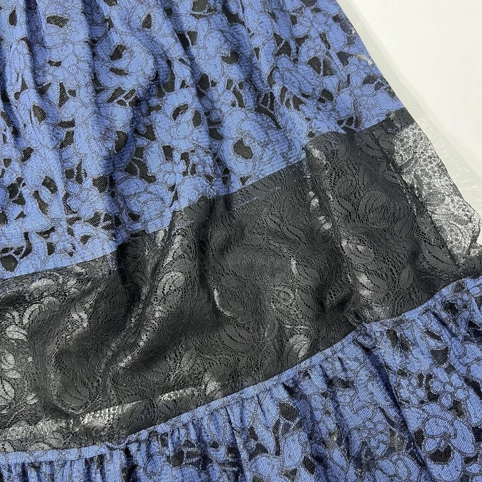 Vestido Mystic Mujer Grande Azul Negro Floral Bruja Gótico Encaje Oscuro Romántico Foto 4 de 4