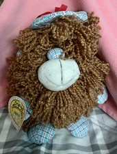 Vintage 1985 ORIGINAL ANIMAL TOY Brown Yarn Blue plaid hat Stuffed Toy NEW W TAG