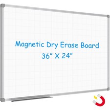 Magnetic Dry Erase Planning Board, Grid Pattern White Board 36 x 24 Inch, Sil...