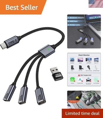 Durable USB-C Splitter: 3 Ports for Seamless Connectivity with All Your Devices