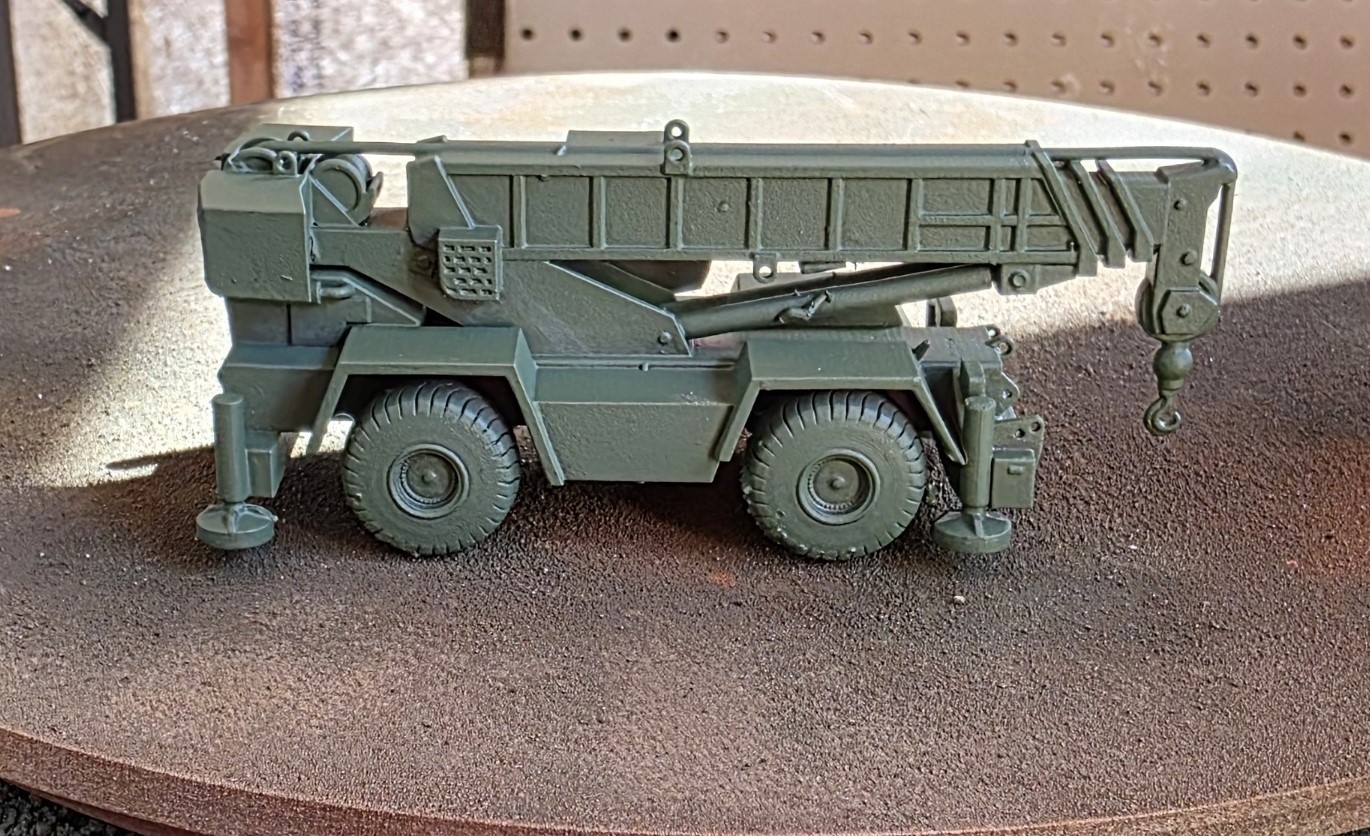 One HO 1/87 scale Rough terrain cargo crane flat car load, EXCLUSIVE!