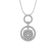 0.62Ct Diamond Sterling Silver Cluster Pendant Necklace 18" Silver Cable Chain